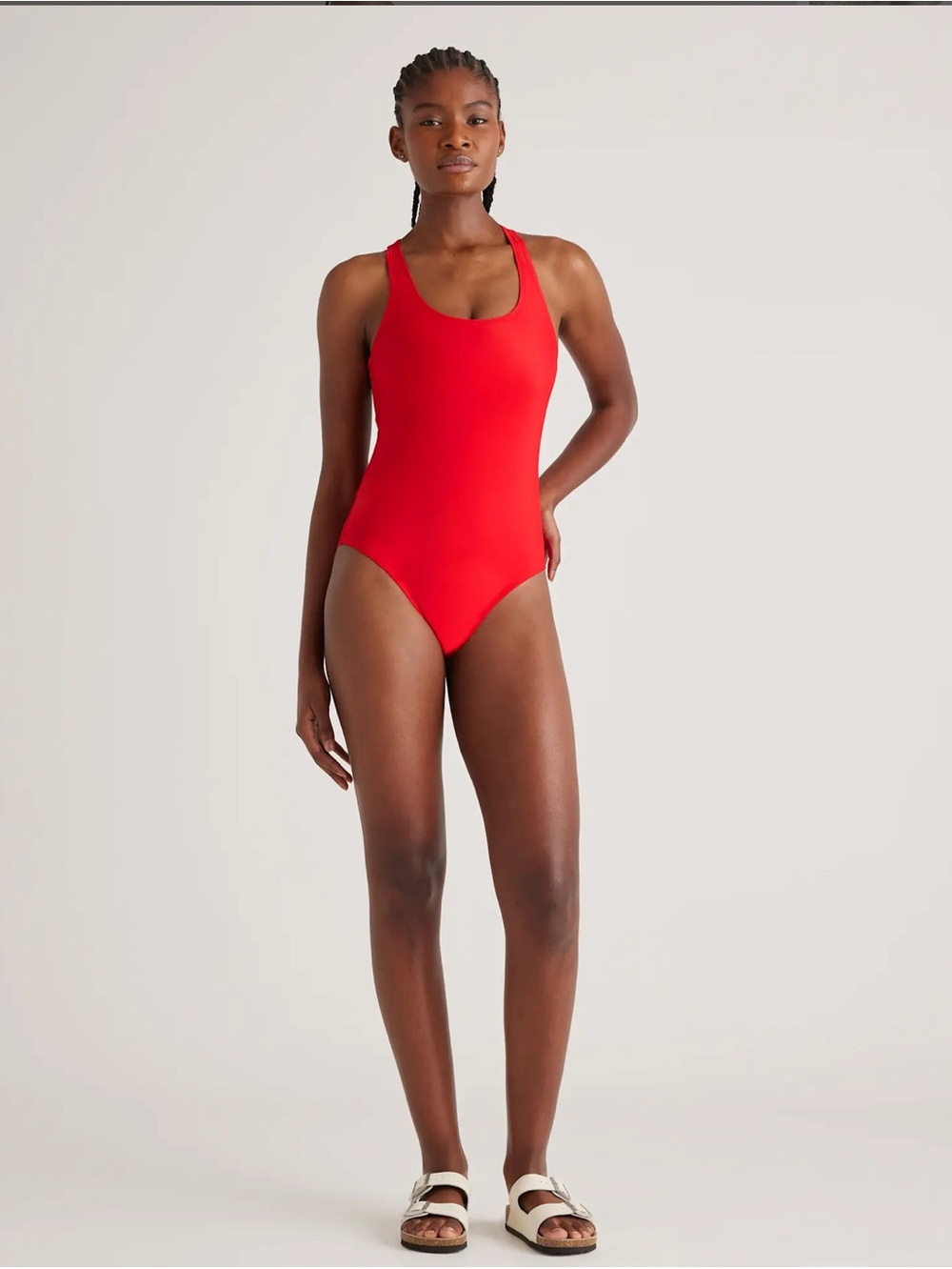Quince Italian Cross-Back One-Piece Swimsuit Color Cherry Size Small NEW W/ Tag